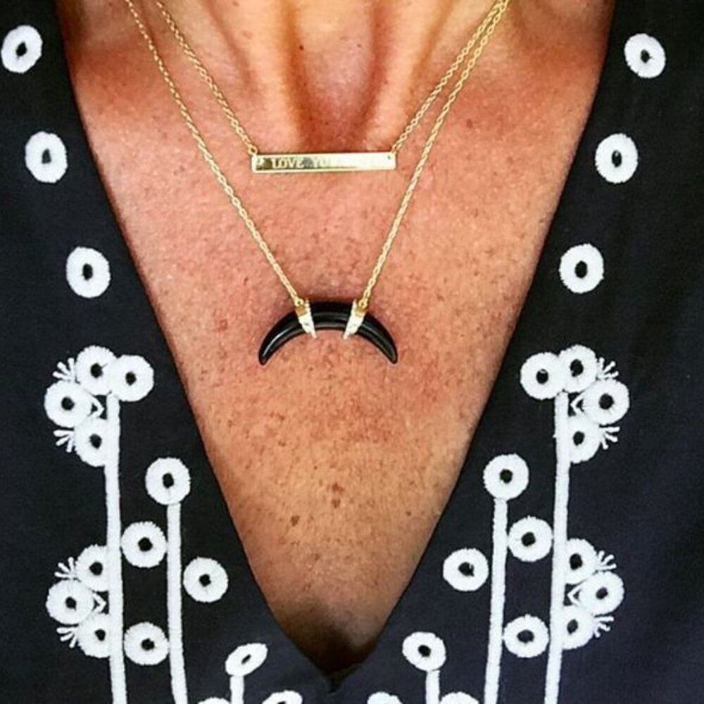 Stella & Dot Black Arc Pavé Pendant Necklace NWT